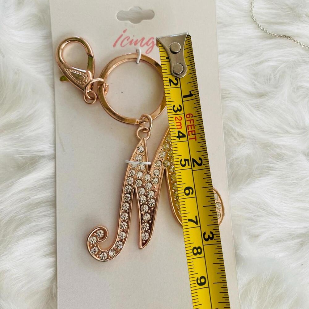 Rose Gold Rhinestone Letter M Keychain - Picture 3 of 3